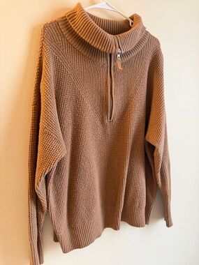 Aerie Women's Oversized Zip-Up Waffle Knit Sweater - Brown